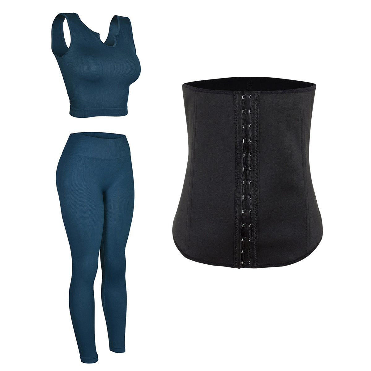 Conjunto deportivo de dos piezas Prusia y cinturilla de látex Megan ...