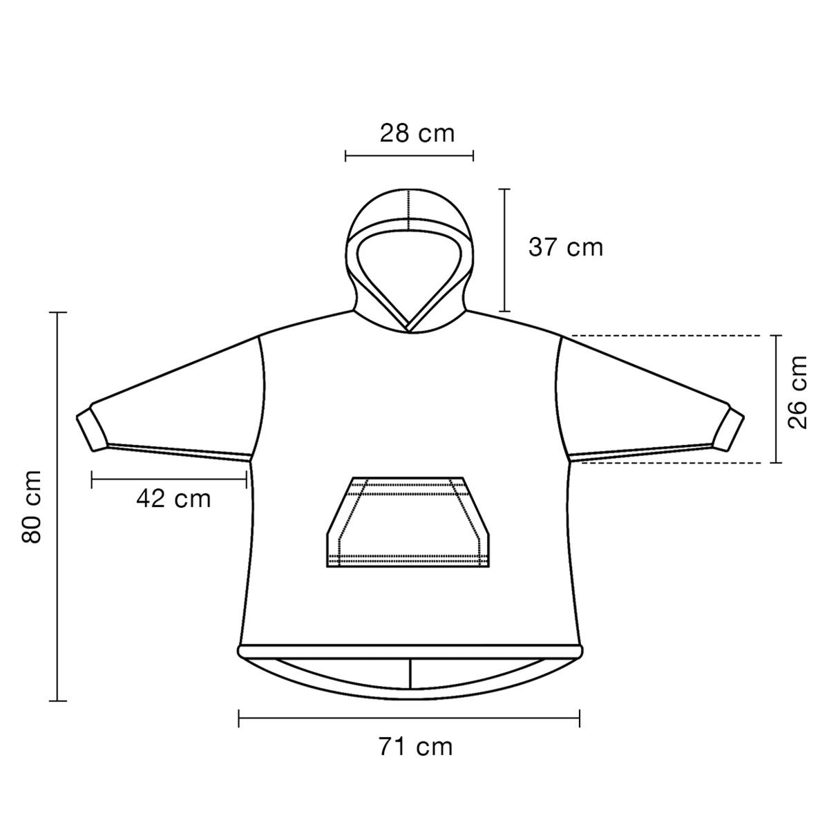 infografia con las medidas de la sudadera gris de bella form