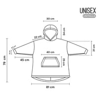 infografia con las medidas de la sudadera individual de manera extendida 