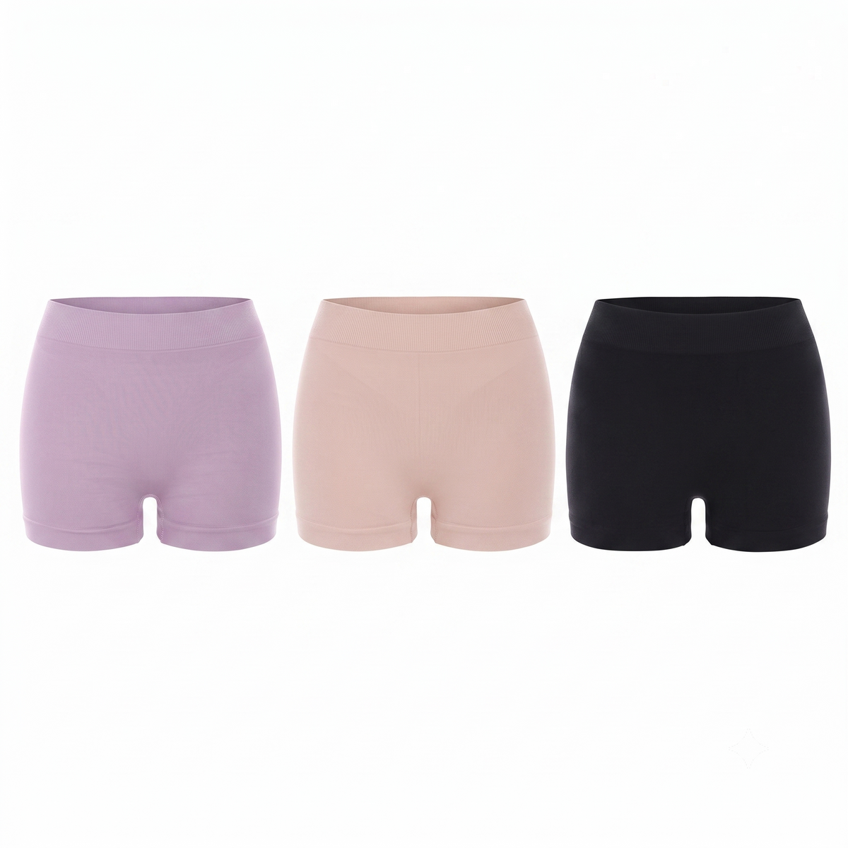 set de 3 boxer panty en color lila negro y nude de la marca bella form 
