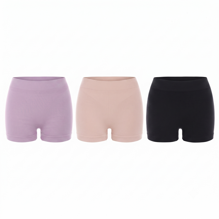set de 3 boxer panty en color lila negro y nude de la marca bella form 
