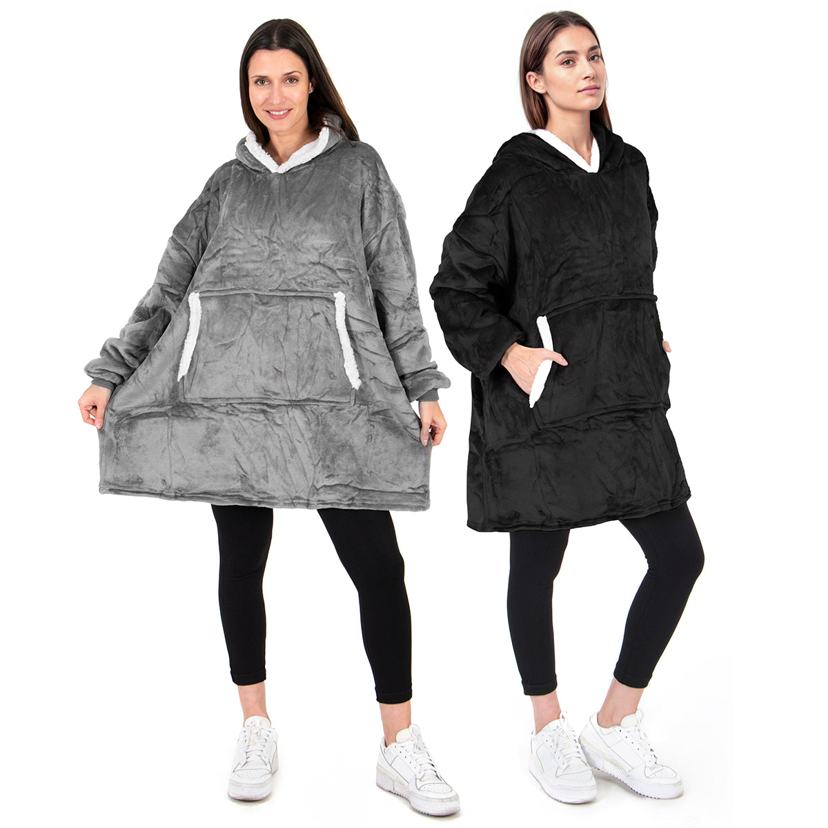 set de dos piezas de sudaderas con borrea en color negro y gris 