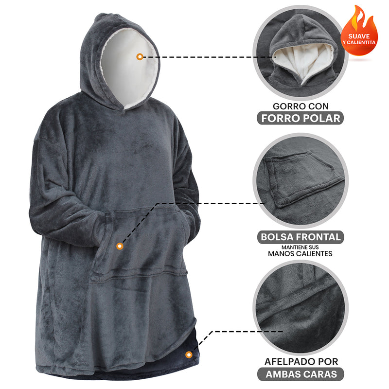 Sudadera cobija gigante con capucha Gris