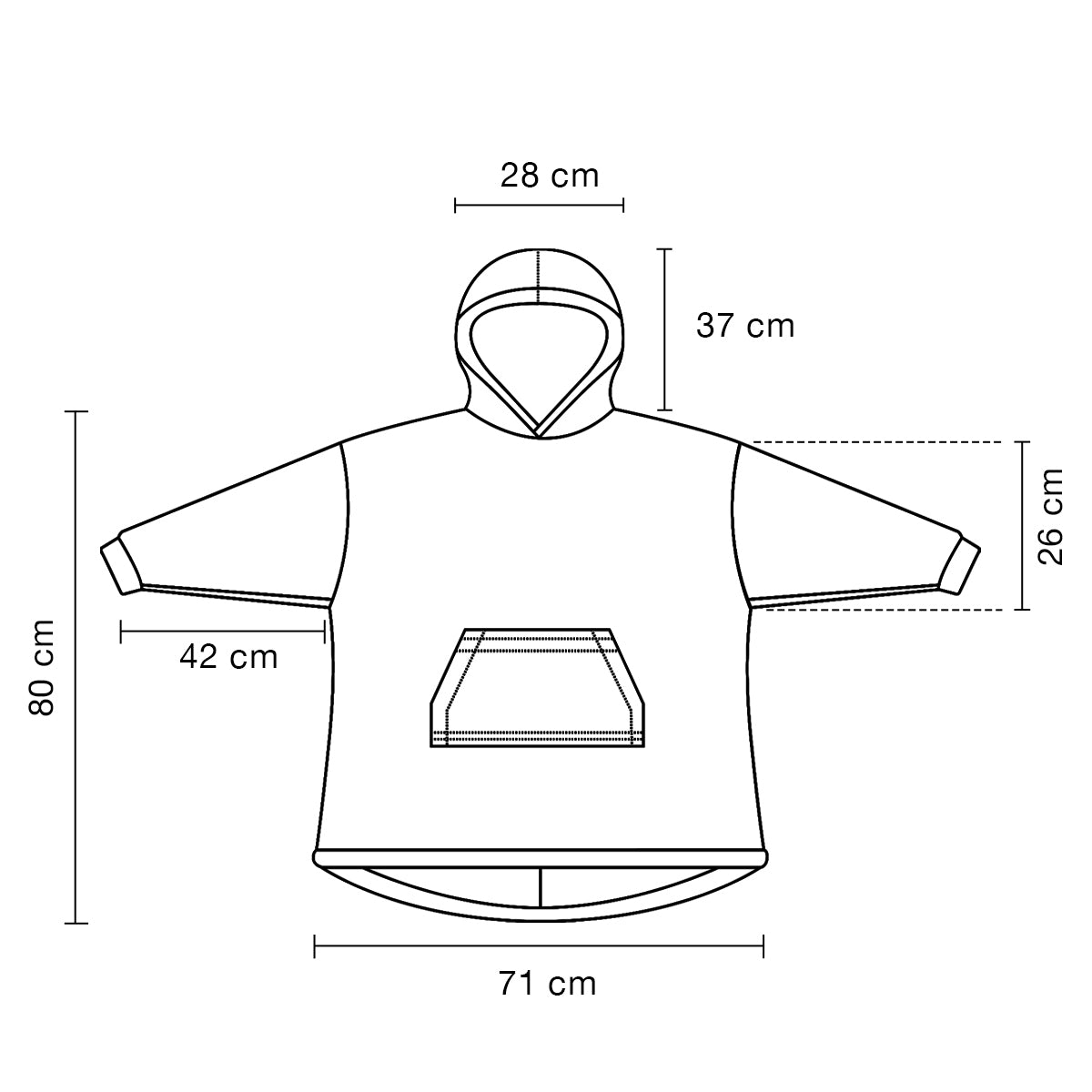 infografia con las medidas de la sudadera azul para niño de bella form 