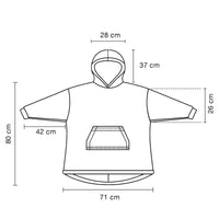 infografia con las medidas de la sudadera azul para niño de bella form 